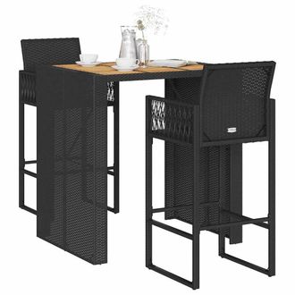 Berkfield Home 3 Piece Garden Bar Set without Cushions Black Poly Rattan Acacia