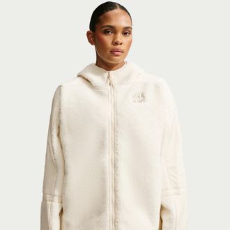 Nike Womens SKIMS Sherpa Oversized Full-Zip Hooded Jacket in White | IV6649-115