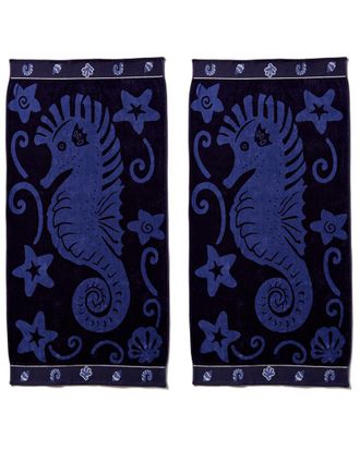 Home City Inc. Set Of Two Sea Horse Blue Beach Towels