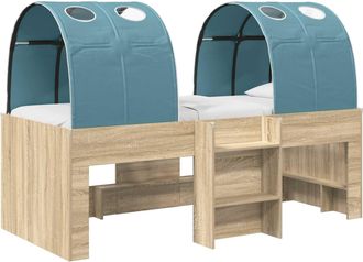 vidaXL Cama Alta Para Ni&ntilde;os Con T&uacute;nel 3 Uds. Roble Sonoma Y Azul Claro Vidaxl