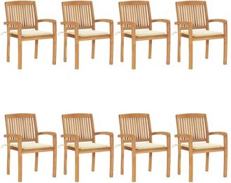 vidaXL Sillas De Jard&iacute;n Apilables 8 Uds Madera De Teca Con Cojines Vidaxl