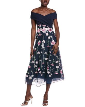Teri Jon by Rickie Freeman Crepe Off-Shoulder Gown