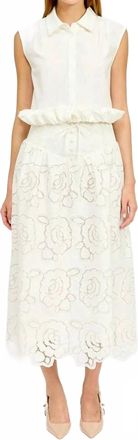 En Saison Smocked Waist Floral Broderie Maxi Skirt In White