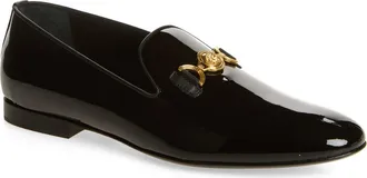 Versace Medusa Smoking Slipper in Black-Vibrated Gold at Nordstrom, Size 46