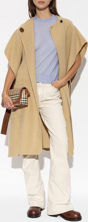 Burberry Cashmere Poncho With Leather Belt, Womens, Beige