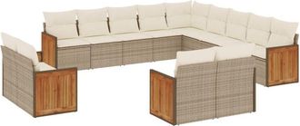 vidaXL Set Sof&aacute;s De Jard&iacute;n Con Cojines 13 Pzas Rat&aacute;n Sint&eacute;tico Beige Vidaxl