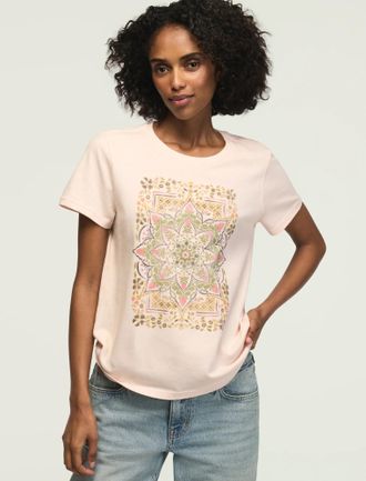 Lucky Brand Womens Embellished Mandala Classic Crew