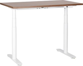 Beliani Beliani - Escritorio De Altura Regulable El&eacute;ctrico Dise&ntilde;o Moderno Patas Redondas 120 X 72 Cm Tablero Madera Oscura Soporte De Acero Blanco Destinas