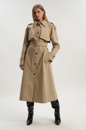 Karen Millen Womens Pleated Back Trench Coat - Beige Cotton - Size 14 UK