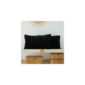 OEM Fundas De Coj&iacute;n Decorativas Con Ribete De Piel Sint&eacute;tica, Fundas Para Cojines De Sof&aacute;, Fundas De Almohada Suaves (negras, 30 X 50 Cm)