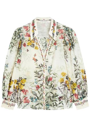 Alice & Olivia Charis Floral-print Cotton-blend Blouse - White - S (UK8-10 / S)
