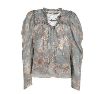 Bishop + Young Sydney Blouse With Brown Floral Print In Blue/gray