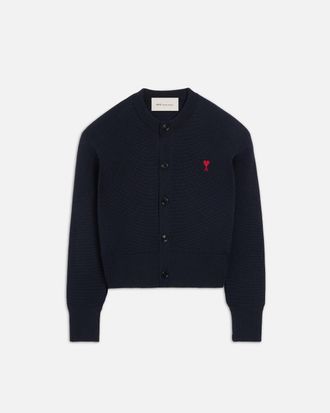 Ami Ami Paris - Blue crewneck wool cardigan with Ami de Coeur Blue - Size: XXS - for Women