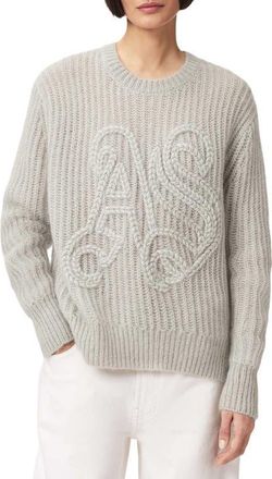 AllSaints Chain Stitch Monogram Mohair & Merino Wool Blend Sweater in Pale Laurel Green at Nordstrom, Size X-Small