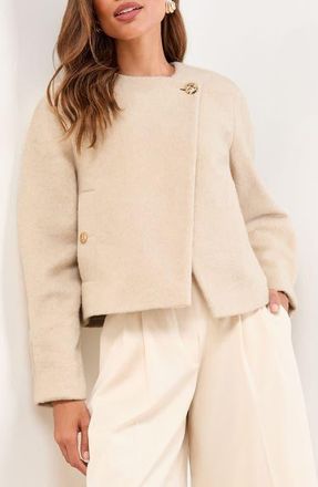 Lipsy One-Button Brushed Crop Jacket in Cream Beige at Nordstrom, Size 12 Us