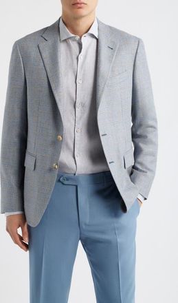 Canali Kei Trim Fit Grey Glen Check Silk & Wool Sport Coat in Light Brown/blue at Nordstrom, Size 40 Us