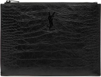 Saint Laurent 2016 Croc Embossed Leather Monogram iPad Case clutch bag - Nero