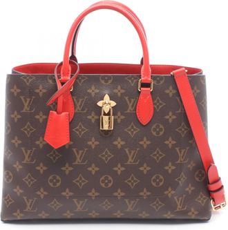 Louis Vuitton Brown Coquelicots Monogram Red Color Coated Canvas Leather Handbag Tote Bag (Pre-Owned)