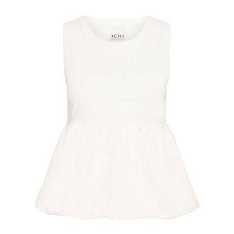 Ichi Ichi - Peplum Rok Top Cloud Dancer Stijl - Dames - Tops - Wit - Maat: M Katoen