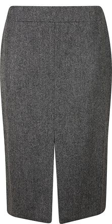 SA SU PHI Grey Herringbone Midi Skirt with Front Slit