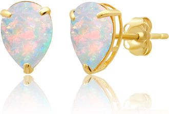 MAX + STONE 14k Yellow or White Gold Teardrop 8mm Gemstone Pear Shape Stud Earrings