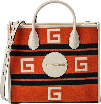Gucci Pyeongchang Small Embroidered Wool & Leather Tote