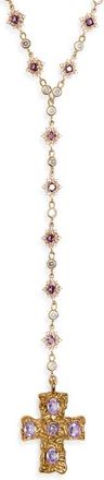 Vidakush Belvedere Cross Rosary Chain Necklace in Gold/Purple at Nordstrom, Size 16