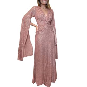 Generic Womens Casual Sleeveless/Long Sleeve/Short Sleeve Deep V Maxi Dress Loose Long Dresses Sequin Cocktail Party Long Dresses Pink