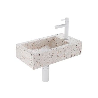 Saniclass Fuente fonteinset - 40x22x10cm - kraangat rechts - fonteinkraan mat wit - afvoerplug - verlaagd sifon - mat beige