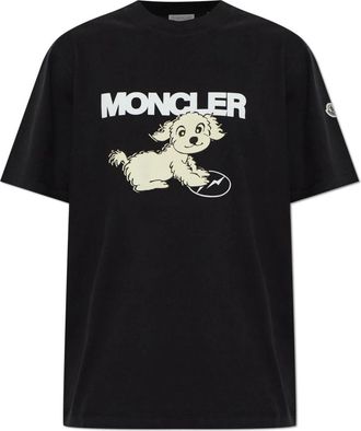 Moncler Logo Katoenen T-shirt - Heren - T-shirts - Zwart - M - Katoen - Tops