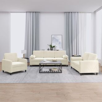 vidaXL Juego De Sof&aacute;s Con Cojines 3 Piezas Terciopelo Crema Vidaxl