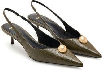 Mango Slingback Pointed Toe Kitten Heel Pump in Khaki Green at Nordstrom, Size 5Us