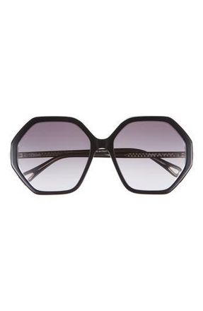 Chlo&eacute; 58mm Geometric Oversize Sunglasses in Black Black Grey at Nordstrom Rack