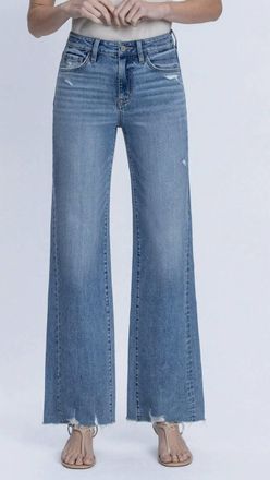 Flying Monkey Womens High Rise Full Length Slant Side Seam Vintage Flare Jeans In Blue
