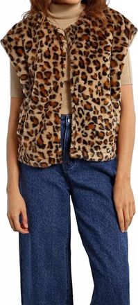 Lili Sidonio x Molly Bracken Panther Faux Fur Vest In Brown