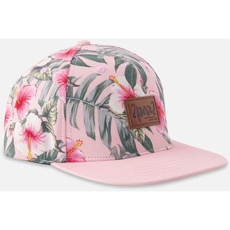 Deux par Deux Flat Brim Hibiscus Print Cap in Pink Hibiscus Print at Nordstrom, Size 12-24 M
