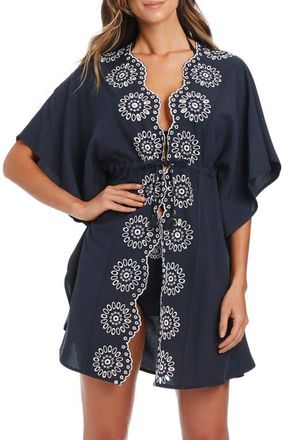 Bleu Rod Beattie Eyelet Open Front Cover-Up Caftan in Black/white at Nordstrom, Size Medium