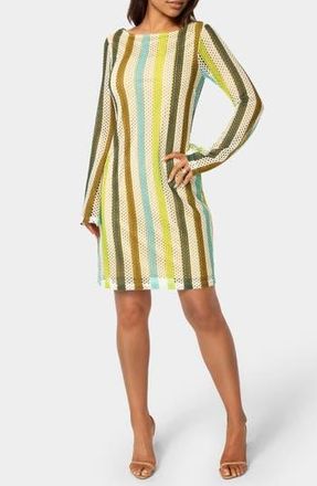 Bebe Stripe Print Long Sleeve Dress in Blue Multi at Nordstrom Rack, Size X-Large