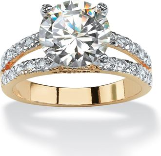 Palm Beach Jewelry 4.42 TCW Cubic Zirconia Gold-Plated Engagement Split-Shank Ring