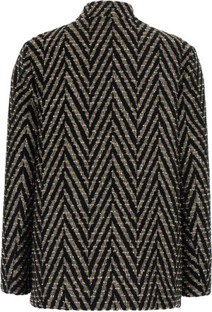 Forte_Forte Womens Jacket Black With Chevron Motif Acrylic Coat