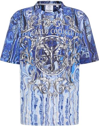 Carlo Colucci Carlo Colucci, T-Shirts, male, Blue, Size: XS Artistic Knit Print T-Shirt