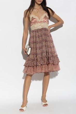 Dolce & Gabbana Silk Dress With Floral Motif, Womens, Pink