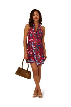 Adrianna Papell Womens Halter Printed Short Dress - Brown - Size 18 UK
