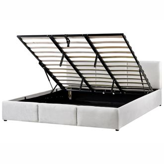 Beliani Cama Con Almacenaje De Terciopelo Gris Claro 180 X 200 Cm Acolchado Almacenaje Bousse