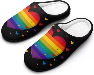 Generic LGBT Rainbow Heart Womens Slippers Winter Warm House Shoes Indoor Outdoor Hotel Slipper
