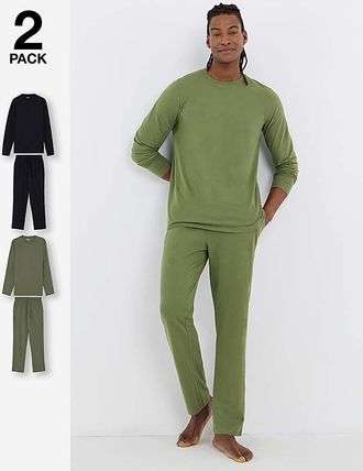 Jacamo 2 Pack Long Sleeve Open Hem PJs