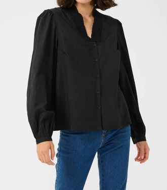 Kaffe Kamaia V-Neck Pleats Long Sleeve Shirt In Black Deep