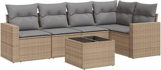 vidaXL Vidaxl - Juego De Sof&aacute;s Jard&iacute;n Con Cojines 6 Pzas Rat&aacute;n Sint&eacute;tico Beige