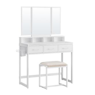 Vasagle Tocador con espejo plegable de 3 piezas y 3 cajones de color blanco