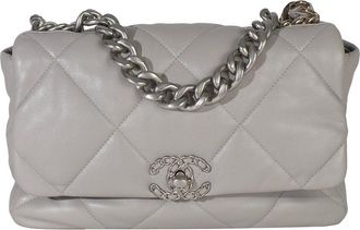 Chanel Grey Quilted Leather Large 19 Flap Bag (Authentic Pre-Loved)
